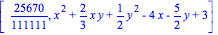 [25670/111111, x^2+2/3*x*y+1/2*y^2-4*x-5/2*y+3]